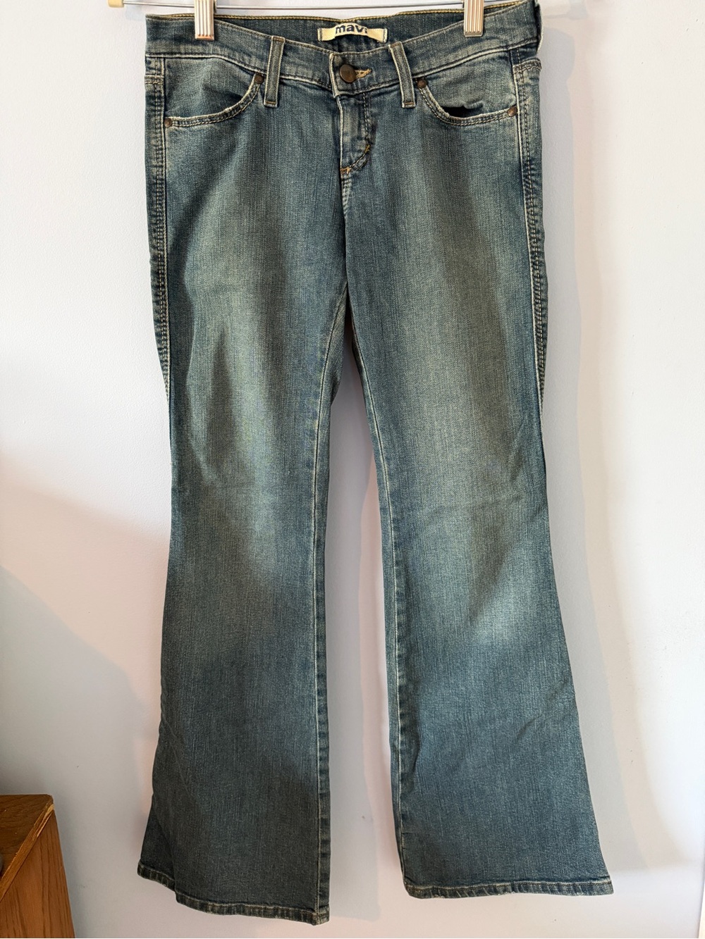 Mavi Low-rise Flare Jeans in Washed Blue Denim
